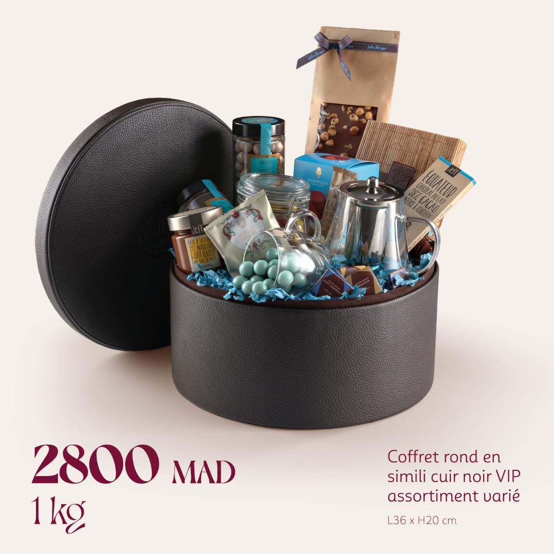 Coffret rond en simili cuir noir VIP assortiment varié